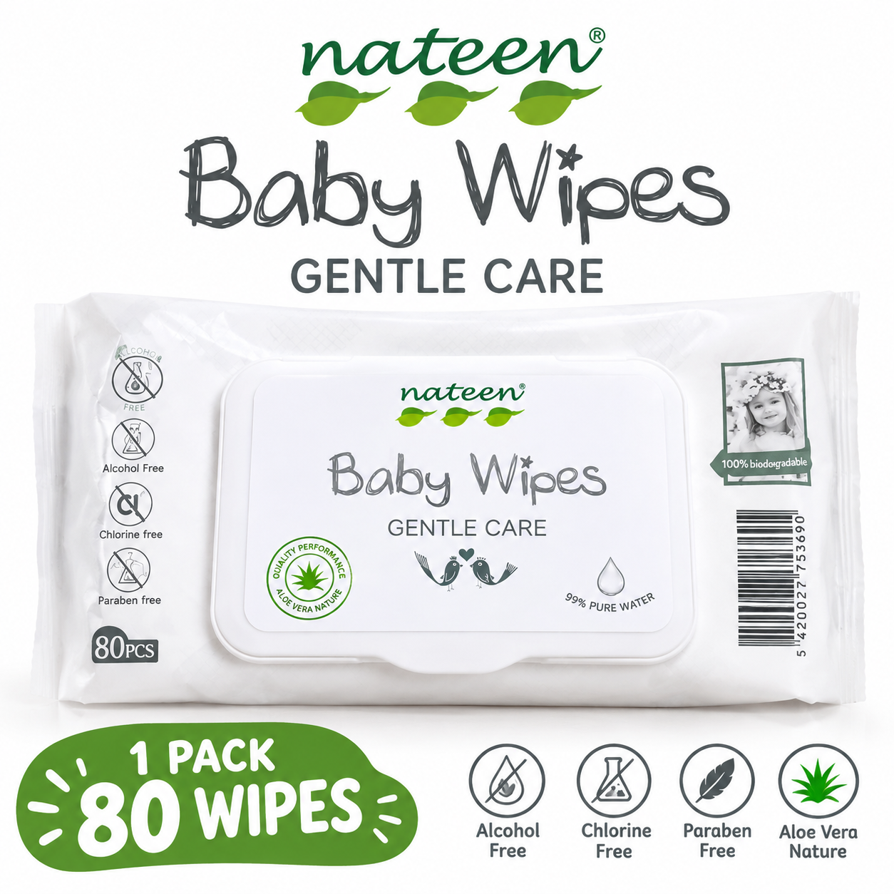 Nateen Baby Wipes Gentle Care