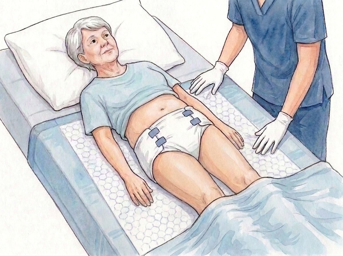 1. Alèse Mati sur le drap, pleine largeur, rabats bordés